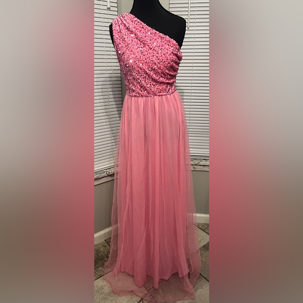 Stunning Pink sequin One-Shoulder Prom Dress xs 2 NWOT